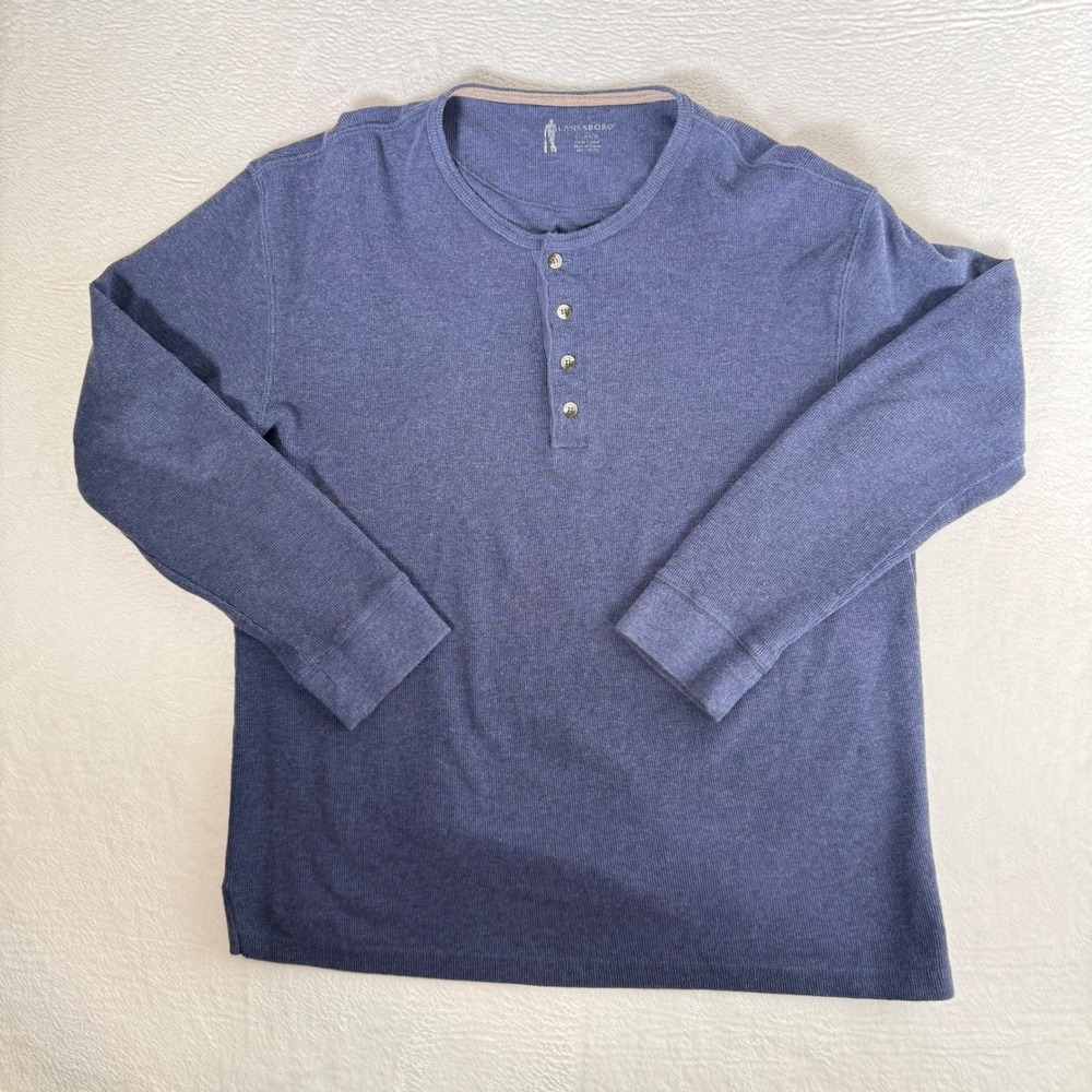 Lanesboro Mens Blue 100% Cotton Ribbed Long Sleeve Henley Shirt Size Large